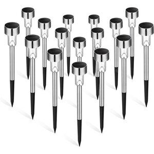 16 Pack Stainless Steel LED Landscape Lights - Waterproof Solar Pathway Lights